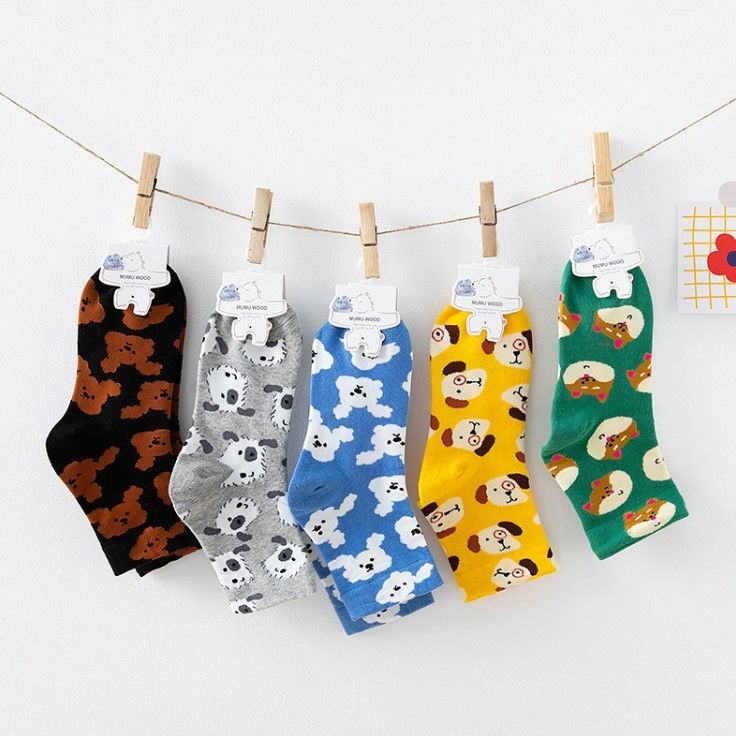 Wholesale Korean New Cute Cartoon Dog Pattern Ladies Socks Soft Cotton Assorted Color Women Socks