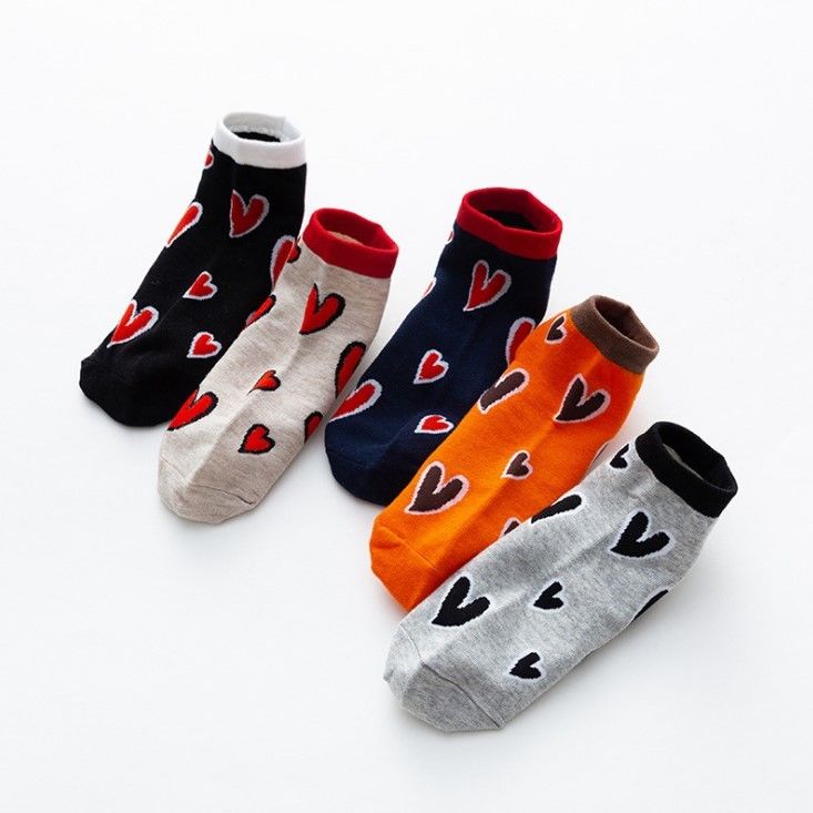 Wholesale Korean New Cute Love Heart Assorted Color Socks Breathable Cotton Fancy Women Ankle Socks