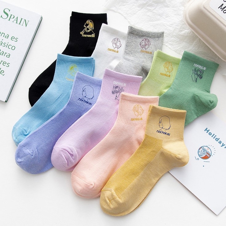 Wholesale White Socks Cute Japanese Summer Thin Fancy Candy Color Cotton Socks Cartoon Women Socks