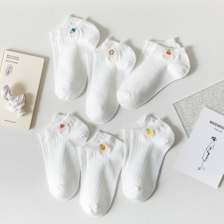 Wholesale Cheap Socks Pure Color Cute Fruits Woven Label Women Socks Solid Color Low Cut Ladies Ankle Socks