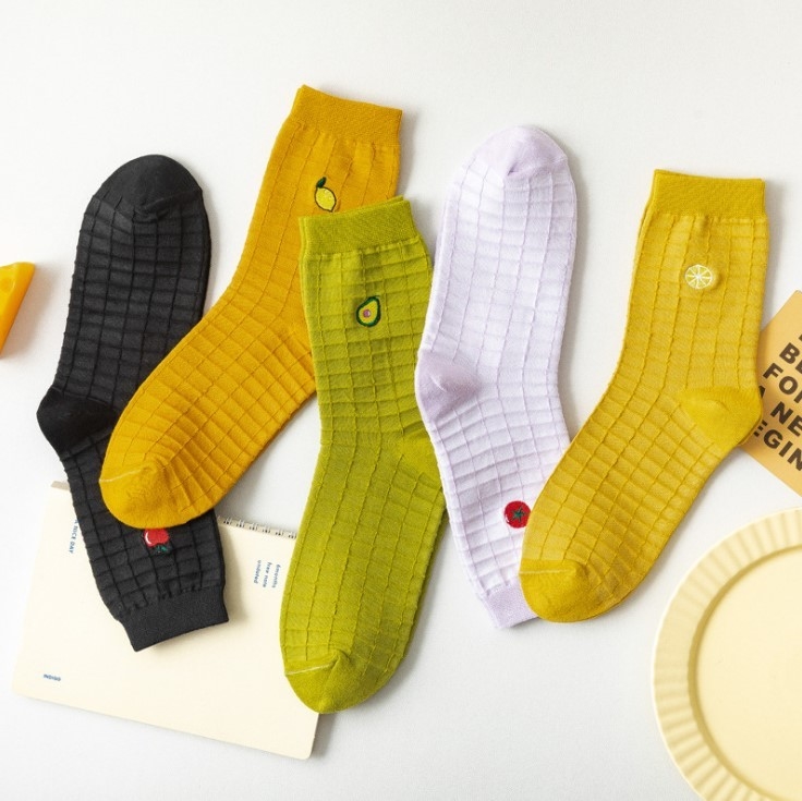 Wholesale Korean Fashion New Candy Color Ladies Socks Cute Fruits Avocado Cotton Women Socks